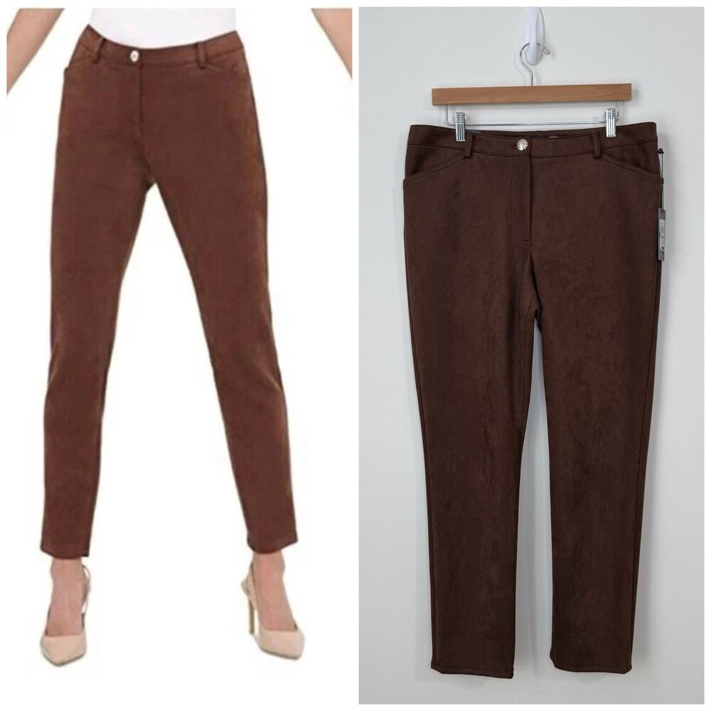 NEW Tommy Hilfiger Berkeley Ankle Pants Women’s Size 12 Brown Faux Suede